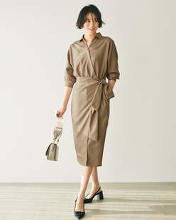 稀罕高端 休闲衬衫 髙阶气质通勤 侧绑带长款 连衣裙 翻领长袖 1.4W