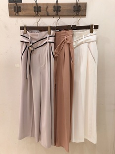 轻慵懒 法式 感 美人百花 阔腿直筒休闲裤 立瘦十斤 腰带款 N0e1a