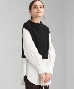 弧形下摆宽松假两件衬衫 异素材撞色拼接 拒绝沉闷 greenl@bel