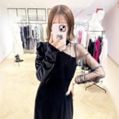 新年巨献 微透烫钻网纱H型连衣裙 哑光丝绒 Mer超人气 气质女王