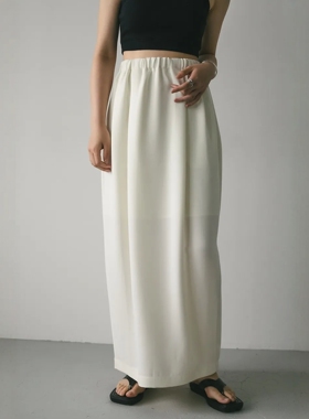 STY1EM1XER 简约休闲松弛感 抗皱免烫松紧腰茧型气球中长款半身裙