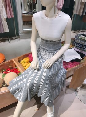 百褶感下摆宽高腰显瘦针织连衣裙