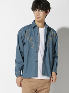C1AOPAN1C 儒雅精英感 复古刺绣翻领宽松牛仔男士夹克外套