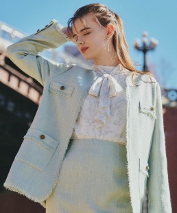 迷你半身裙套装 N0e1a杂志款 小香风粗花呢外套 名媛气质 精緻法式