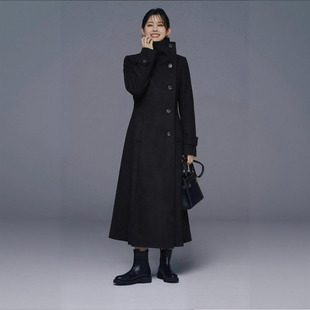 超人气走秀款 灰姑娘的礼物 大翻高立领收腰裙摆式羊毛呢大衣外套