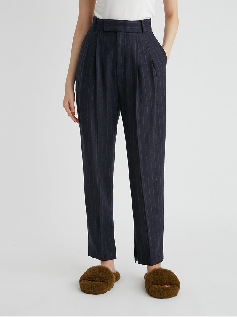 mo家新季优雅 精纺高支60%羊毛 职场通勤 裤脚开叉休闲锥形吸烟裤