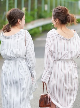 【血亏价】~Ch1co 22ss 连呼吸都很清新 V领收腰系带衬衫式连衣裙