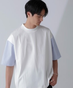 n@n0主线 儒雅/休闲/品质 高支长绒棉 男士圆领拼接条纹短袖T恤