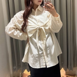 LF家超人气 条纹提花翻领衬衫+可前后2穿蝴蝶结系带背心吊带 套装