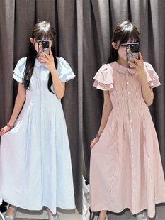 sw1ngle 条纹衬衫 好治愈 甜美荷叶袖 连衣裙 氧气感满满 仅7件