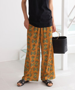 断货王~JS re1ume 好穿轻盈 复古凡尔赛宫花纹松紧直筒阔腿休闲裤