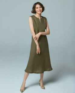 2.1W+稀罕高端 【液氨全亚麻】植物染色气质竖条纹长款收腰连衣裙