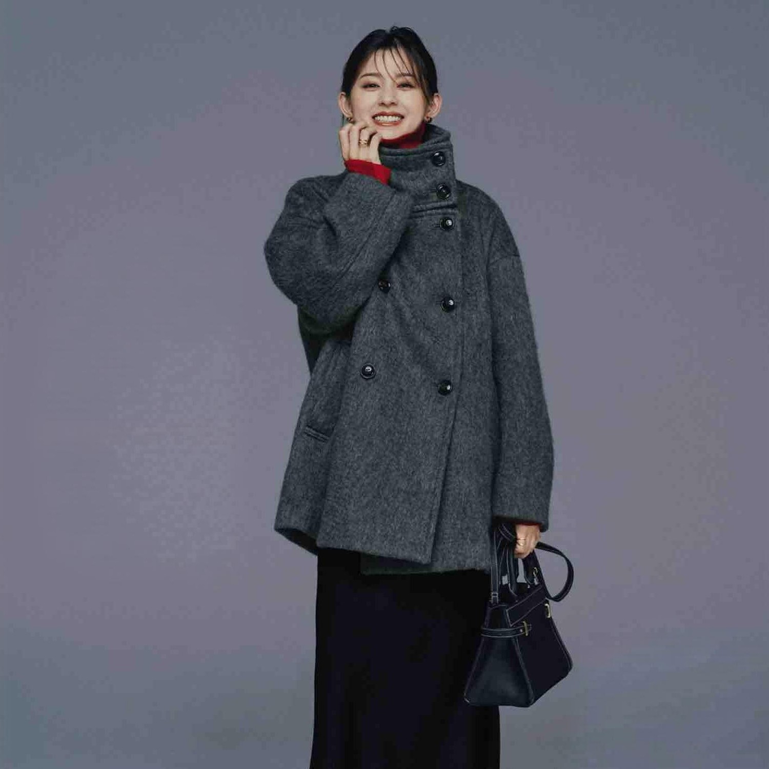 0ggi杂志款 N家 高智精英分子感 舒适高立领绒感羊毛呢大衣外套