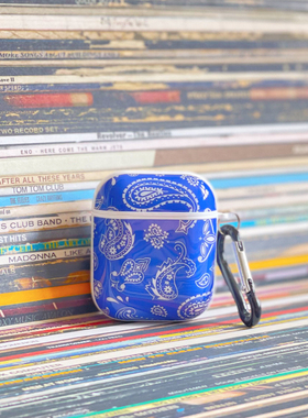 sideline原创蓝色腰果花air pods保护壳适用于苹果无线蓝牙耳机