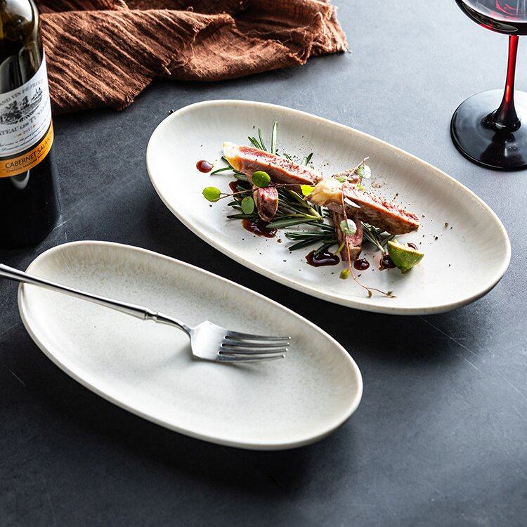 设计感西式鱼盘精致菜盘意面盘子商用家用肠粉盘鱼盘饺子盘牛肉盘