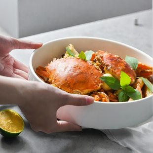 深盘陶瓷盘子日式菜盘家用沙拉盘大号汤盘干锅直身碗海鲜餐盘