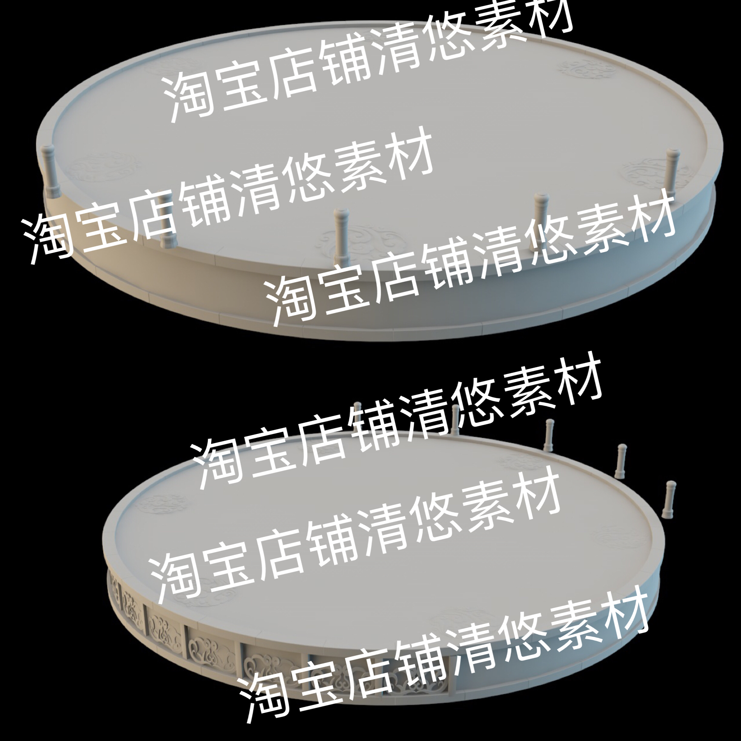 3dsmax c4d fbx obj格式古风仙侠圆石盘花纹石台文件 非实物B539