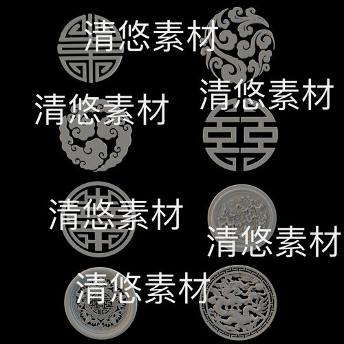 c4d fbx obj 3ds格式古风中国龙荷花浮雕花纹文件 非实物B579