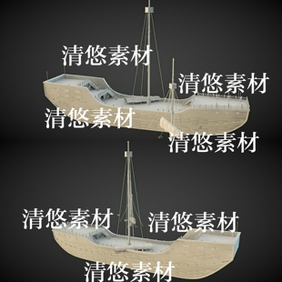 obj格式 3dmax c4d fbx 非实物A892 古代木船战船模型文件
