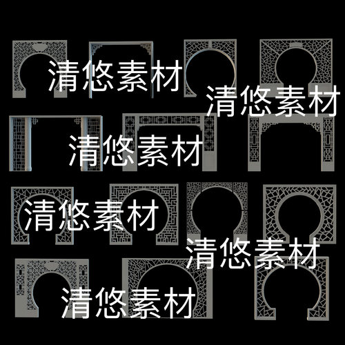 3dmax c4d fbx obj格式古风月洞门拱门隔断花格文件 非实物D231