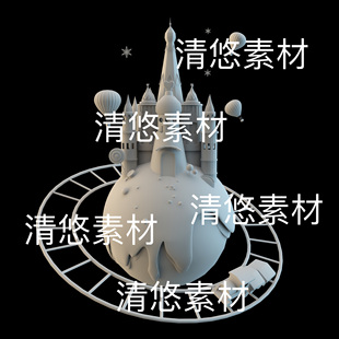 c4d obj格式 3D卡通创意梦幻城堡热气球模型文件 非实物D887 fbx