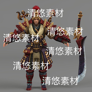 古装 c4d fbx obj格式 非实物D545 武侠人物男盔甲战甲大刀文件