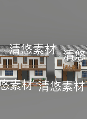 c4d fbx obj格式中式古风乡镇农村居民自建房别墅文件 非实物E83