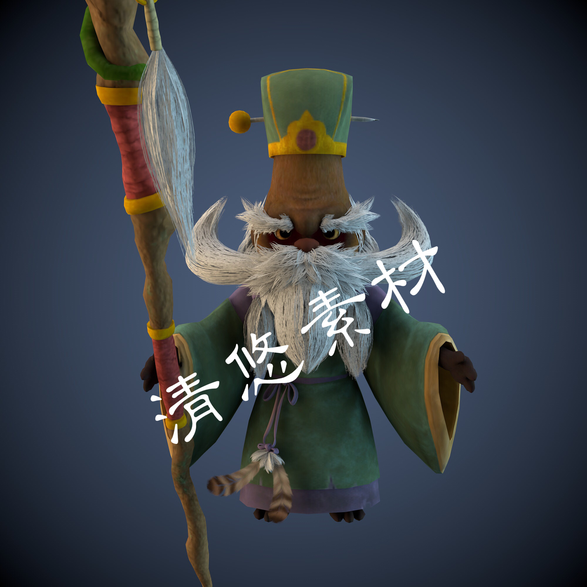 卡通古风老头爷爷人物模型c4d fbx格式土地公形象骨骼绑定 a136