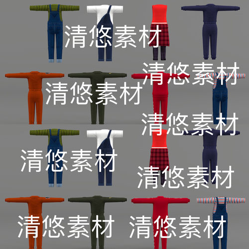 c4d fbx obj格式飞行服工服上衣裤子牛仔背带裤文件 非实物D324