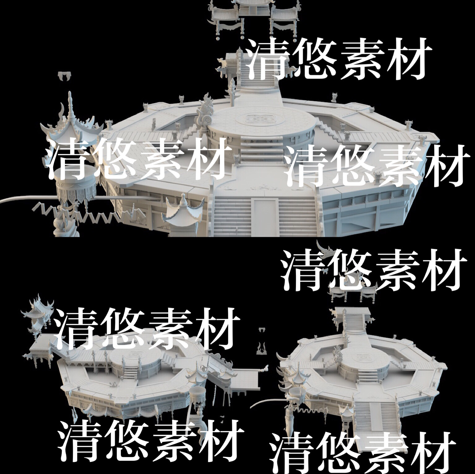 3dmax c4d fbx obj古风仙侠石台花纹阶梯建筑模型文件 非实物A998