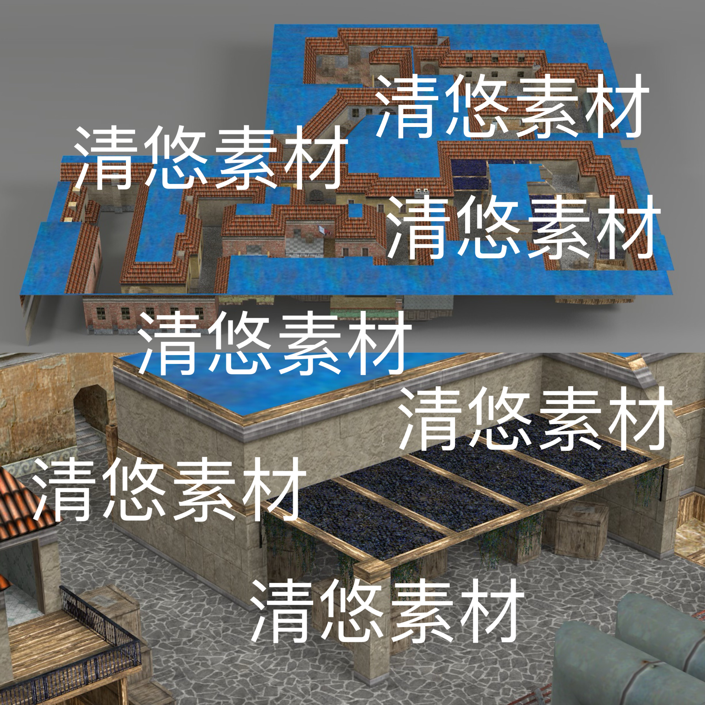 射击场景3d文件c4d fbx obj格式炼狱小镇巷战枪战 非实物E265