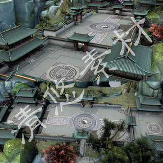 古建筑游戏场景3dmax c4d模型太极山体石山八卦寺院fbx格式 413