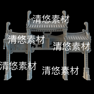 obj格式 3dmax c4d fbx 非实物D186 古风古代建筑牌坊大门模型文件