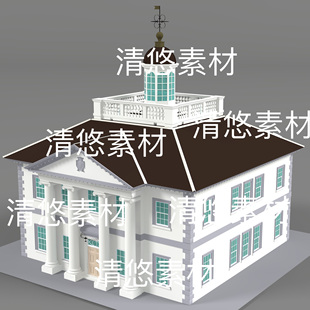 欧式 c4d fbx obj格式 非实物D662 建筑别墅房子柱子围栏模型文件