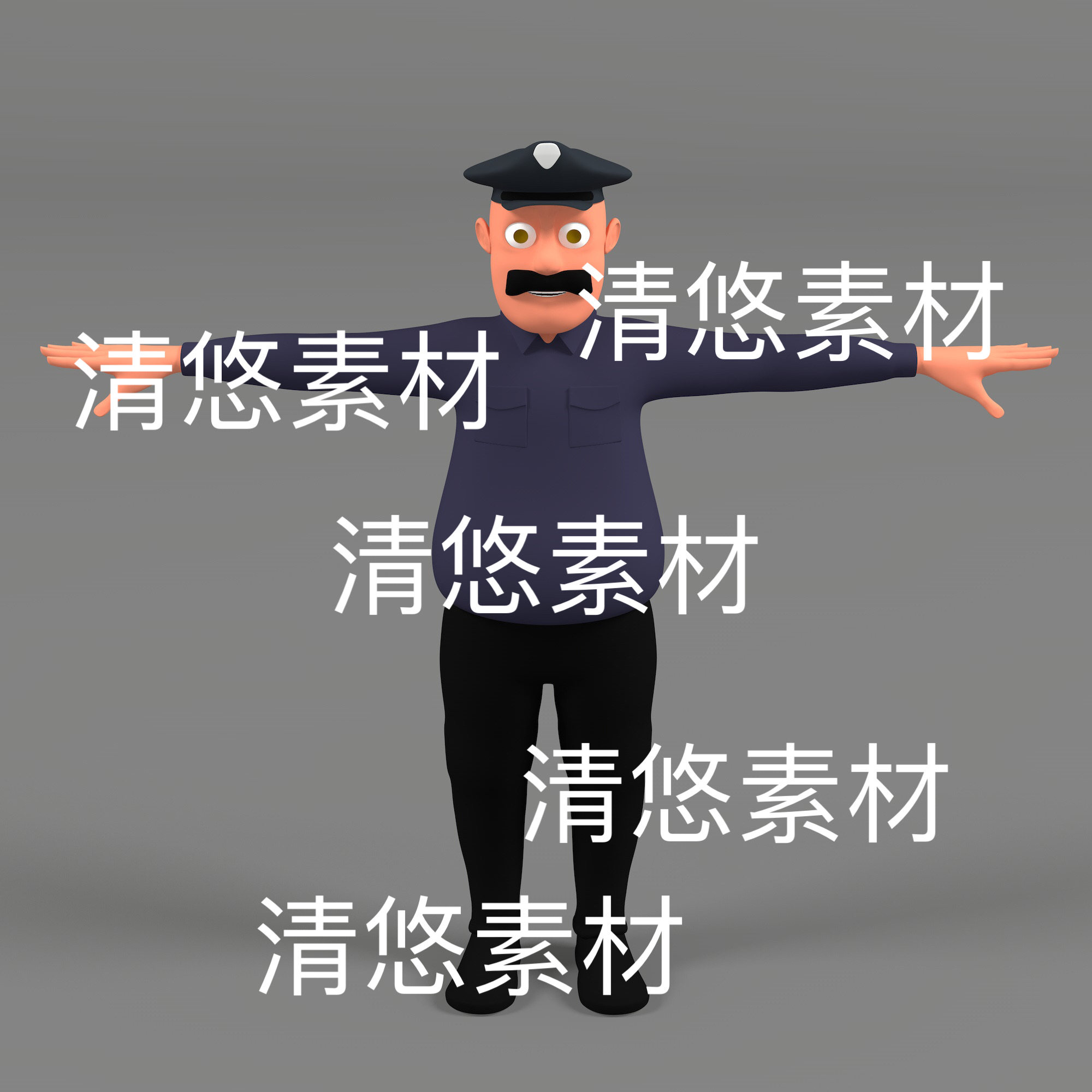 四边面c4d人物形象卡通警察警官fbx格式obj男文件 非实物E132