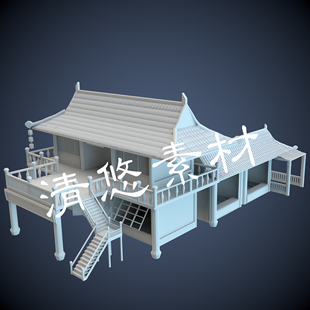 双层中国古代客栈场景建筑maya c4d fbx obj格式模型设计参考A126