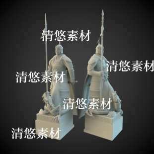 obj格式 maya c4d fbx 非实物A894 古代将军守卫石像盔甲龙鳞文件