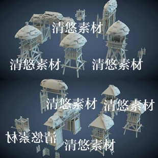 3dmax fbx obj军营山寨大门瞭望塔木围栏栅栏文件 非实物A798 c4d