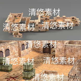 c4d fbx obj格式射击爆破游戏场景沙漠之城简模文件 非实物D588
