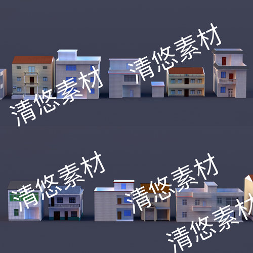 c4d fbx obj格式现代民房乡镇农村自建房单体建筑文件 非实物D989