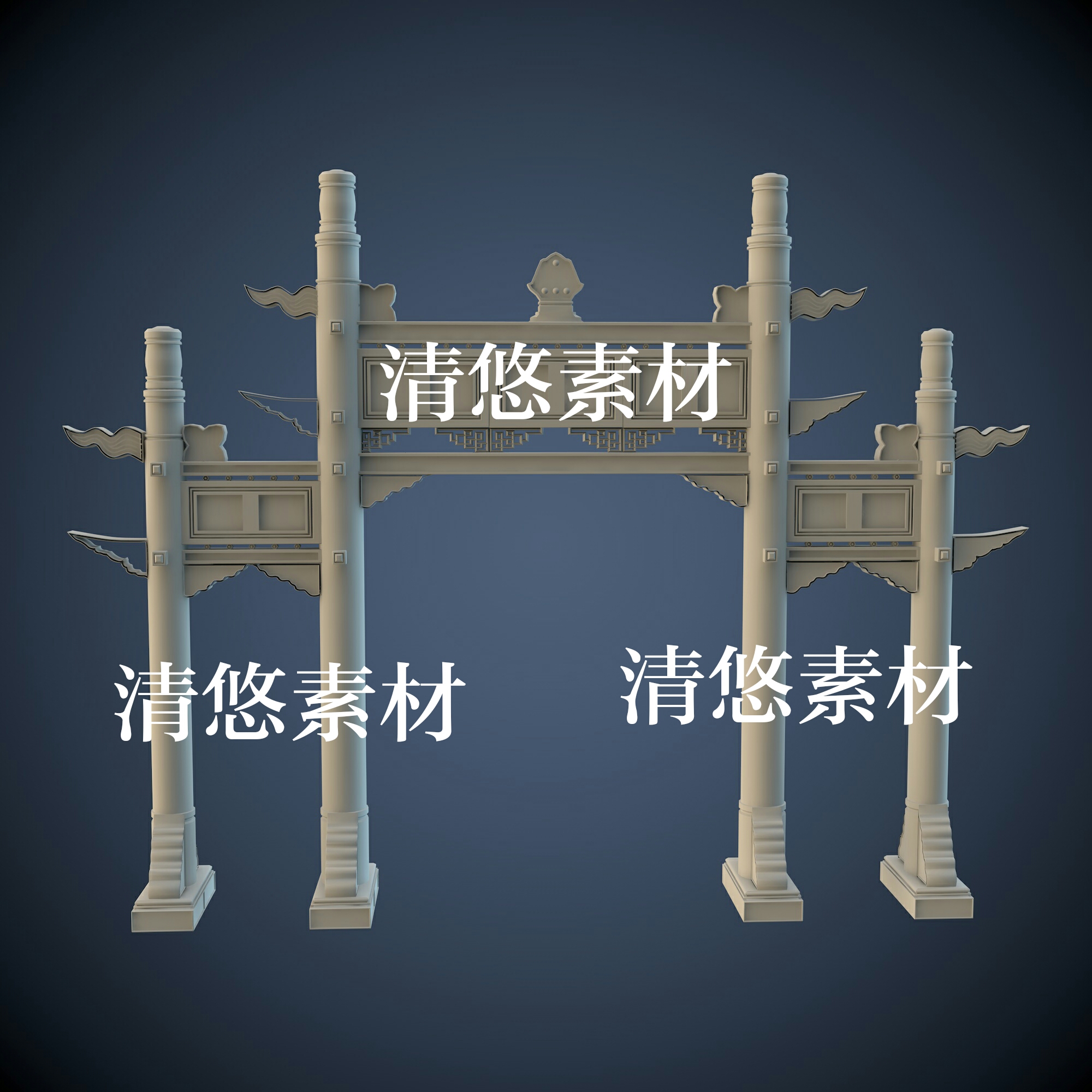 3dmax c4d fbx obj格式古代中国风牌坊大门建筑模型 非实物A375