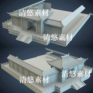 宅邸3dmax fbx obj古代建筑大门围墙屋顶围栏模型 非实物A358 c4d