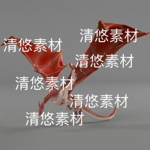 神龙 非实物E345 fbx格式 红色飞龙动作文件骨骼绑定西方恶龙c4d