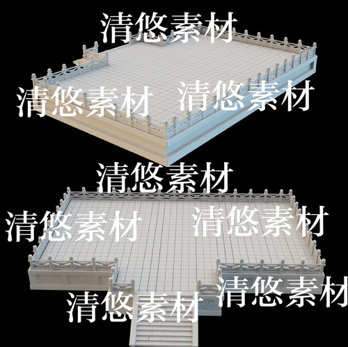 3dmax c4d fbx obj 3ds格式古代底座地砖扶手石阶文件 非实物B413