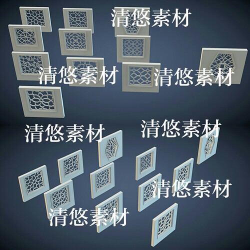 镂空花纹3dmax c4d fbx obj中式古典石窗户模型文件 非实物A821