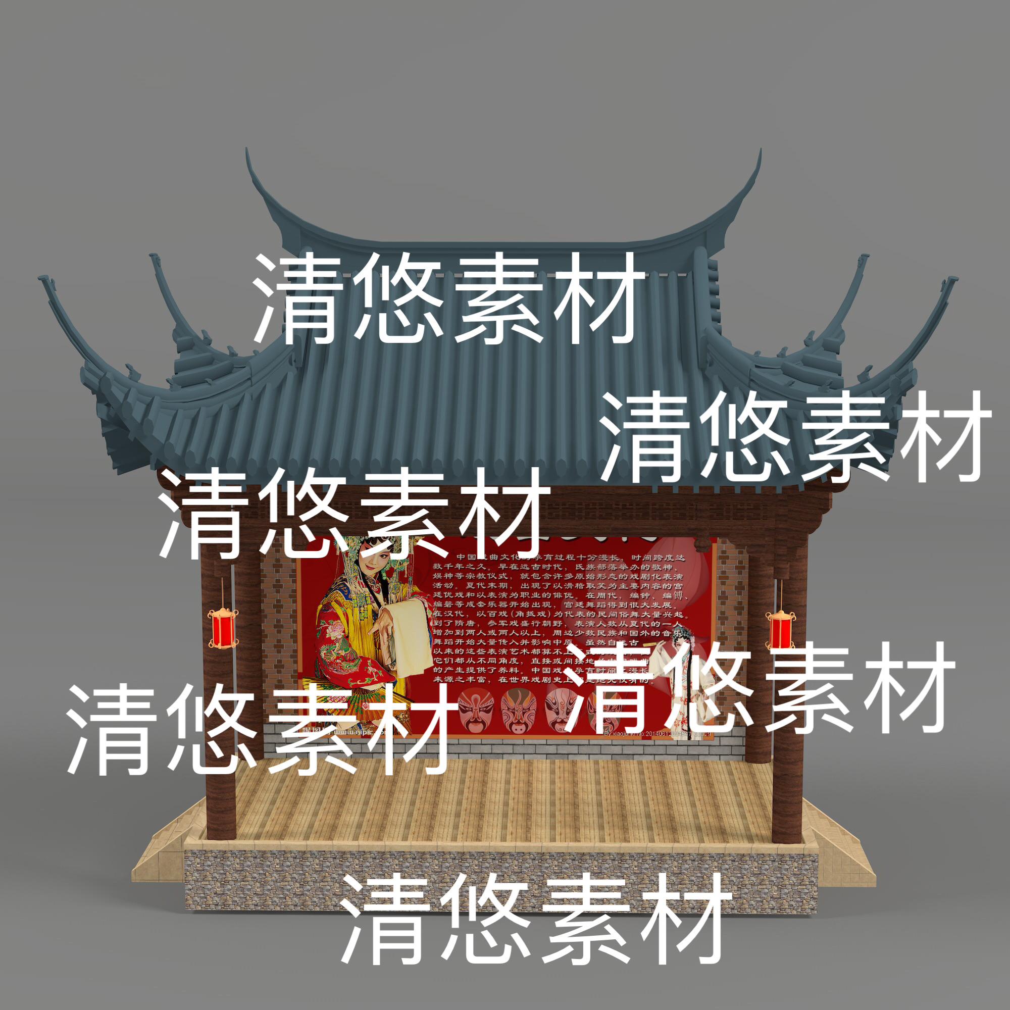 3dmax c4d fbx obj格式古建筑戏台舞台模型文件 非实物D963