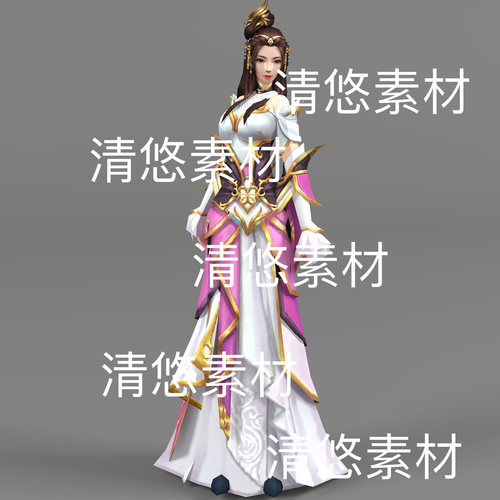 c4d fbx格式仙侠峨眉派师姐NPC人物骨骼绑定简模文件 非实物D578
