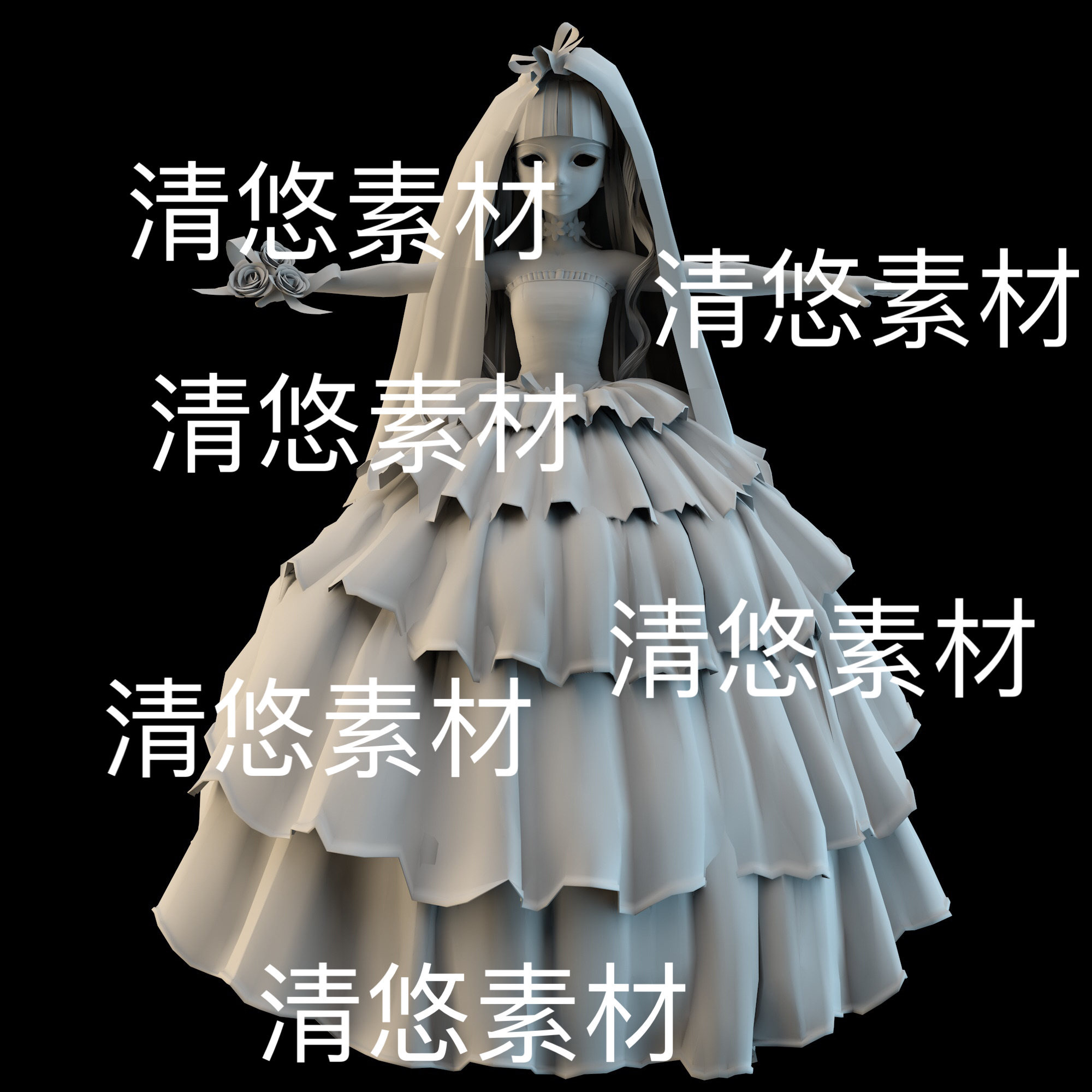 maya c4d人物新粮婚纱女fbx格式obj文件 非实物E125