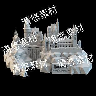 欧式 c4d fbx obj格式 非实物E51 建筑城堡教堂霍格沃茨文件