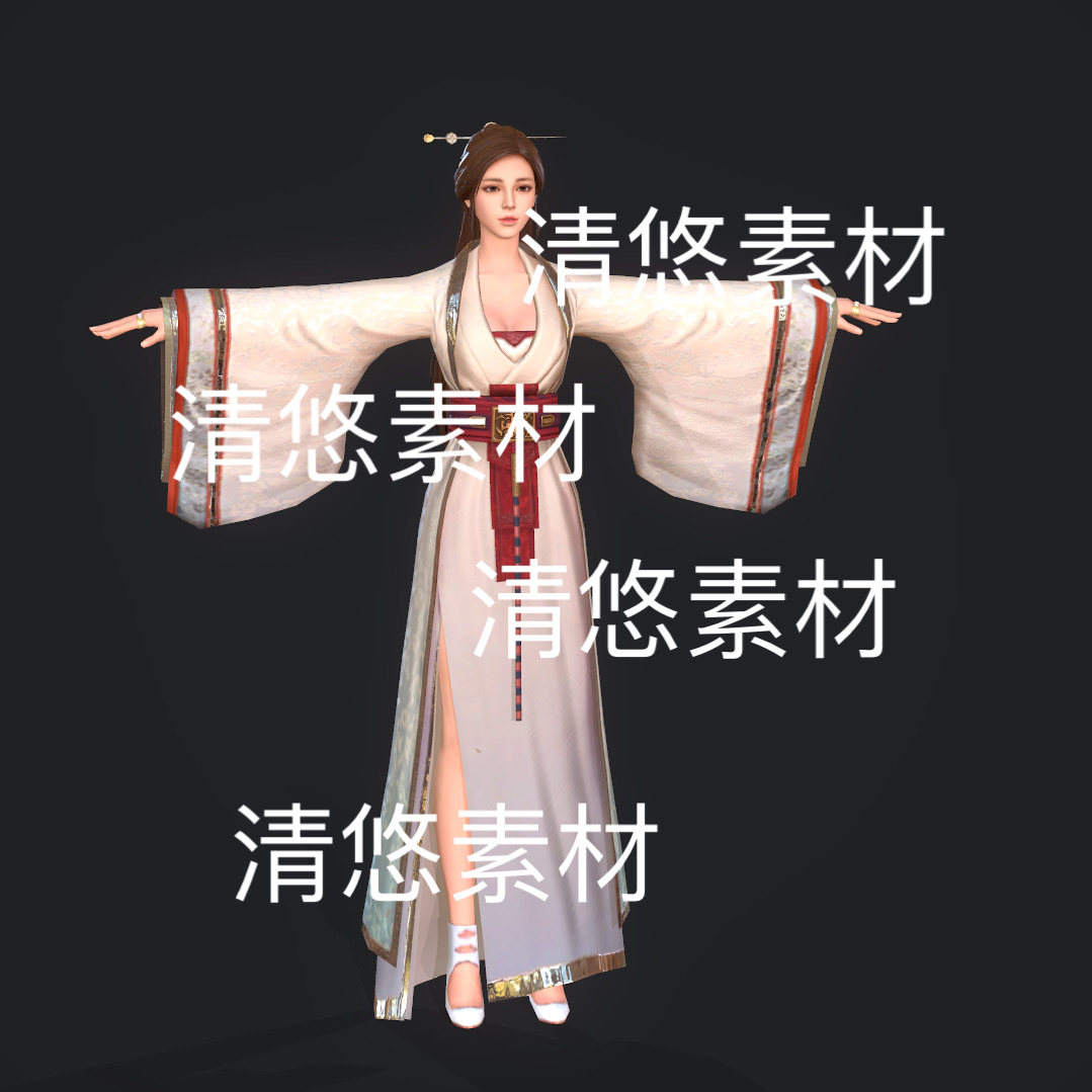 古装美女人物c4d fbx obj格式骨骼绑定武侠风角色文件 非实物E215